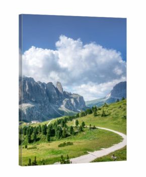 Dolomites Mountain Landscape and Trail at Gardena Pass, South Tyrol, Italy