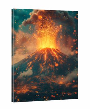 volcano erupting with glowing neon smoke, blending natural force with vibrant colors. Symbolizes energy, transformation, danger, power, and the surreal beauty of nature in dramatic motion.