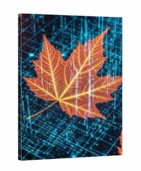 Autumn Maple Leaf Digital Technology Matrix Background Glowing Orange Conceptual Design