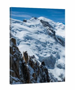 Haute-Savoie, France, Europe: detail view from of the Mont Blanc massif peak, a mountain in the Alps (4.805 metres) located right at the Franco-Italian border, the highest mountain in Europe 