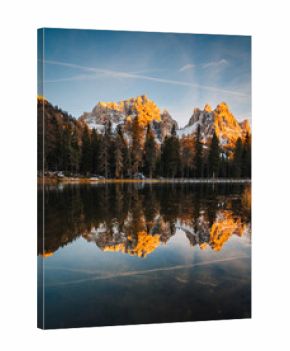 Cadini di Misurina at sunset during autumn. Dolomites. Veneto, Italy.