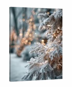Frosty Winter Landscape With Decorated Trees and Soft Glowing Lights in Nature