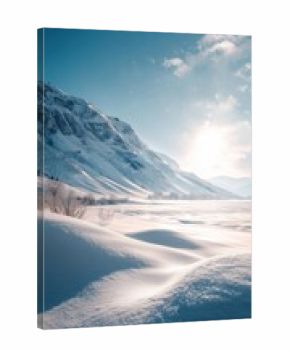 Snow-covered Landscape With Mountains and Sunlight in a Clear Sky During Winter
