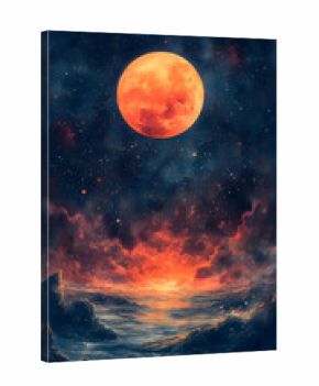 Vibrant Celestial Tapestry A Surreal Watercolor Scene of Moonlit Clouds and Cosmic Wonders