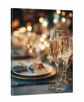 sophisticated gala dinner table setting with sparkling champagne glasses festive elegant event celebration with luxury party banquet tableware dining reception decor formal catering glassware on 2026