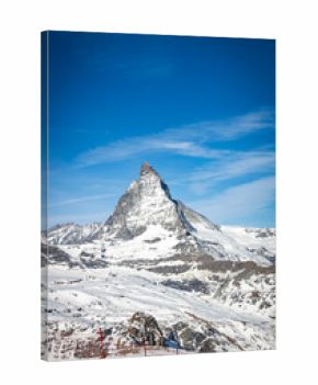 Vertical View of the Iconic Matterhorn against a Deep Blue Sky