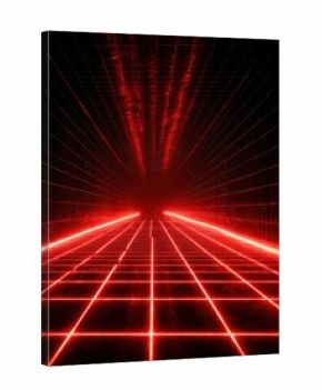 endless red neon grid tunnel perspective abstract futuristic background with glowing lines and vanishing point digital art