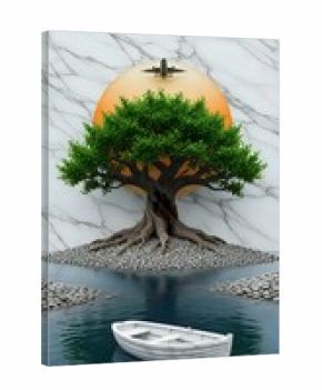 Plane flying over a tree near a river 