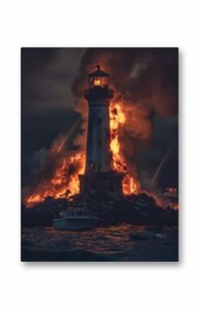 Historic Lighthouse Engulfed in Flames - Beacon of Light.