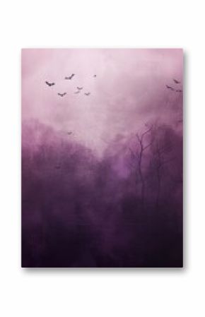 Soft Minimalist Halloween Background with Gradient Purples, Ghostly Bats, and Foggy Sky