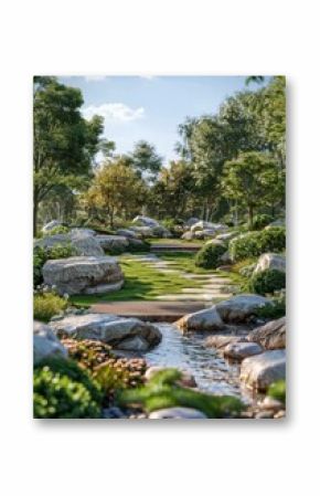 Serene Garden Pathway with Stones and Water