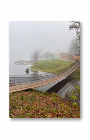 The wooden bridge over the lake