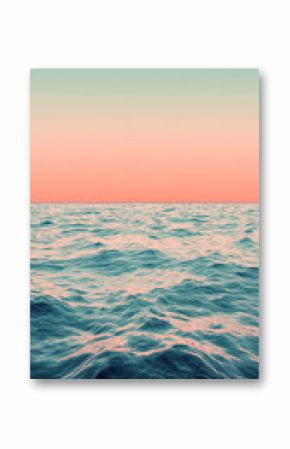 Vertical background with copy space of a beautiful ocean and sky with blue teal and peach orange colors creating a dramatic sunset colours backdrop