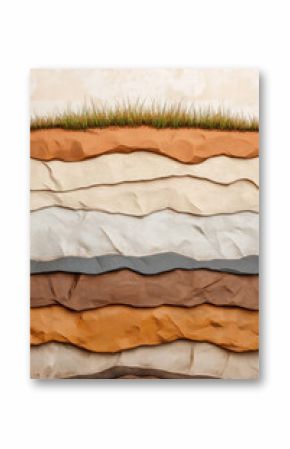 A cross-section of soil layers, revealing different textures and colors.