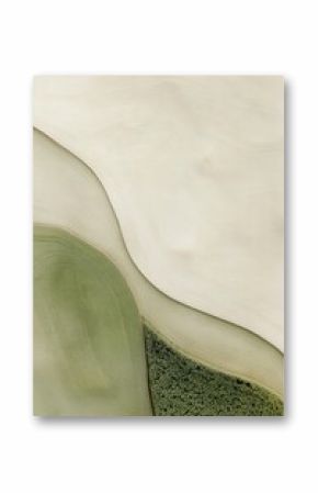 Earthy abstract composition with green and beige textured sections, resembling natural landscape patterns, concept of harmony and nature-inspired design 