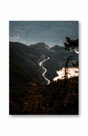 Vancouver BC, Canada landscape looking from Sea to Sky. Winding roads and mountain ranges.