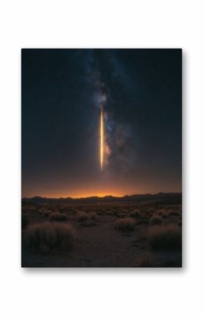 Mesmerizing Meteor Streak in Starry Desert Night Sky Captured with Wide-Angle View