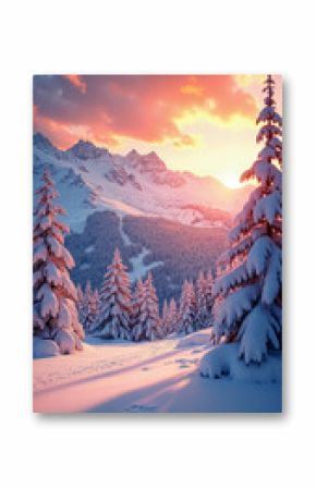 Majestic Winter Sunset at Alpine Ski Resort: Perfect for Holiday Marketing, Travel Brochures, and Winter Sports Promotions