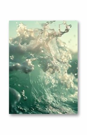 A surfer riding a wave on the ocean, with a board and a determined look