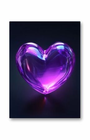 3D illustration of a glowing purple heart shape on a dark background.