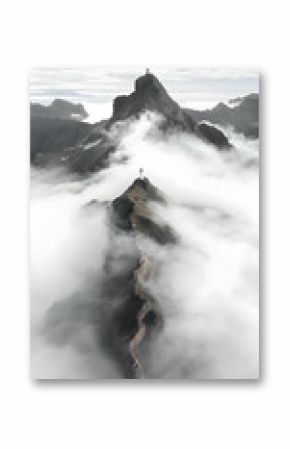 Aerial View of a Mountain Peak Emerging from Clouds