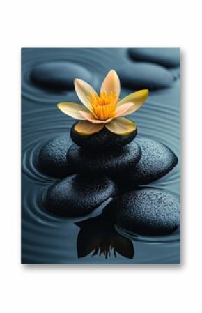 sand, lily and spa stones in a zen garden