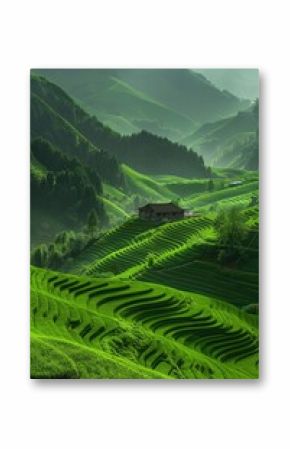 Breathtaking Green Mountains Beautifully Illuminated by the Misty Light of a Peaceful and Tranquil Morning
