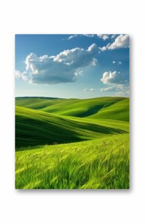 Tranquil and Picturesque Rolling Hills Beneath a Bright and Sunny Sky Filled with Fluffy White Clouds
