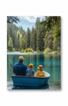 Fishing Together on a Calm Lake Surrounded by Lush Greenery in the Early Morning