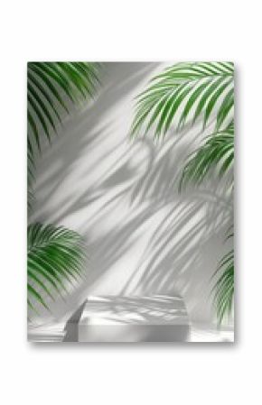 Bright Indoor Space With Natural Light and Palm Leaves Casting Shadows on a White Wall