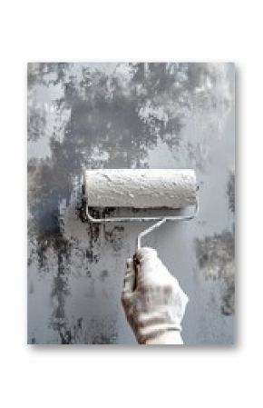 Hand Painting a Wall With White Color Using a Roller in a Modern Interior Space