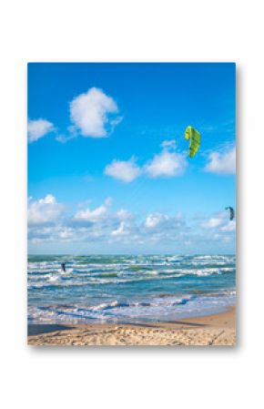 Kite surfing at the danish coast. High quality photo