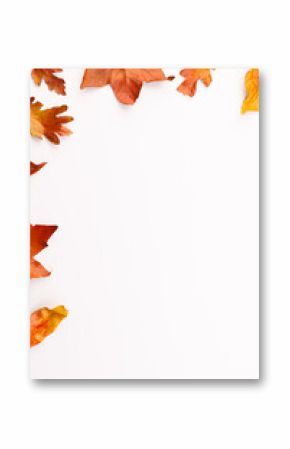 Vertical image of autumn leaves with copy space on white background