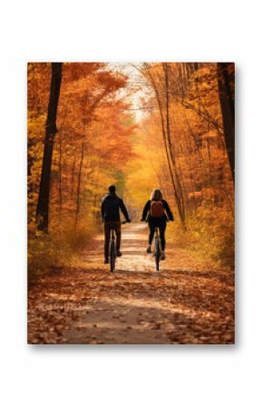 A Photo of a Couple Taking a Romantic Bike Ride on a Trail Adorned with Fall Colors