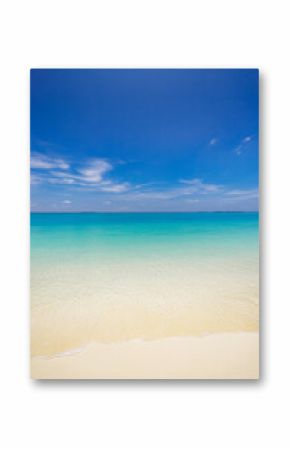 Closeup sea sand sky beach. Panoramic coast landscape. Inspire tropical Mediterranean beach seascape horizon. Peaceful calm tranquil relaxing sunlight. Vacation travel banner minimalism copy space 