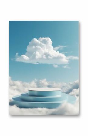 Cloud background podium blue 3d product sky white display platform render abstract stage pastel scene