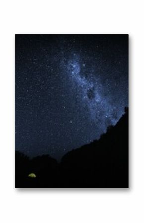 Bright tent under the stars in the nz night sky