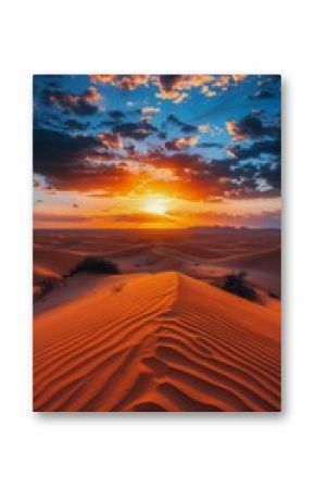 Sun Setting Over Desert Landscape