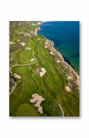 Aerial View of Golf Course by the Sea