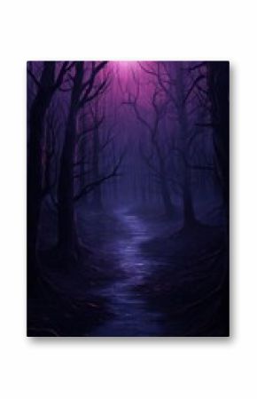 Dark scary purple impressionism background landscape woodland outdoors.