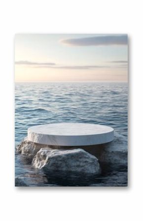 Serene Natural Podium Display on Water with Rocks: Perfect Minimal Pedestal for Product Showcase. Generative ai