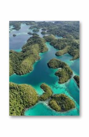 Aerial View of the Thousand Islands in the Togean National Park, Central Sulawesi, Indonesia. Similar to Piyanemo view in Raja Ampat. 