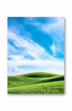 Rolling green hills under a bright blue sky