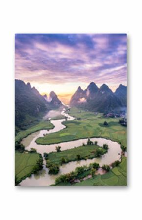 Rice terrace paddle field in sunrise at Phong Nam, Trung Khanh, Cao Bang, Vietnam