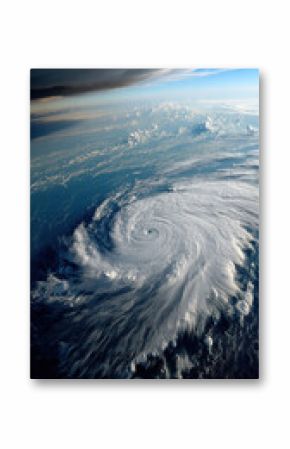 Aerial view of hurricane eye with swirling clouds