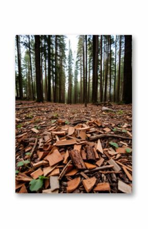 Wood chips on the ground in the forest