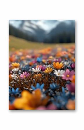 Vibrant Wildflower Meadow with Mountain Background