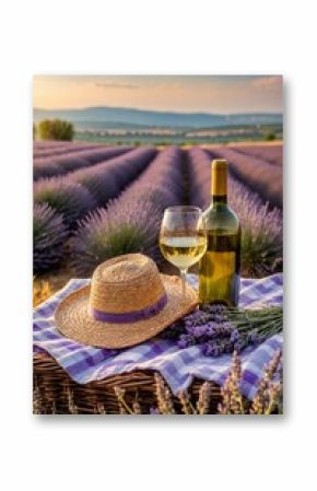 Enjoying wine and lavender in a serene field at sunset in Provence, France