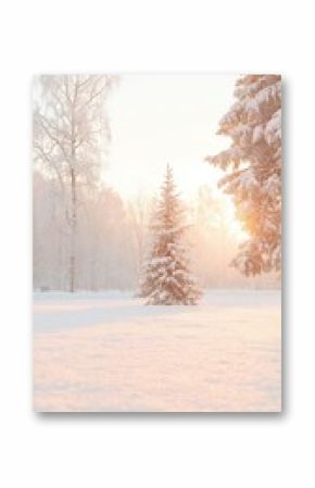 Winter Sunset in a Snow Covered Forest