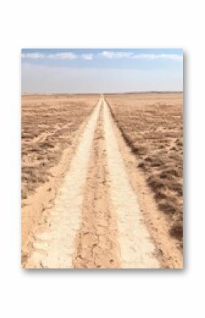 Solitary Trail Through Dry Field Under Blue Sky